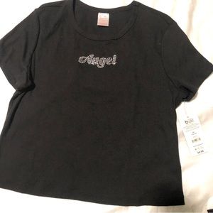 Angel Black Tee With Rhinestones